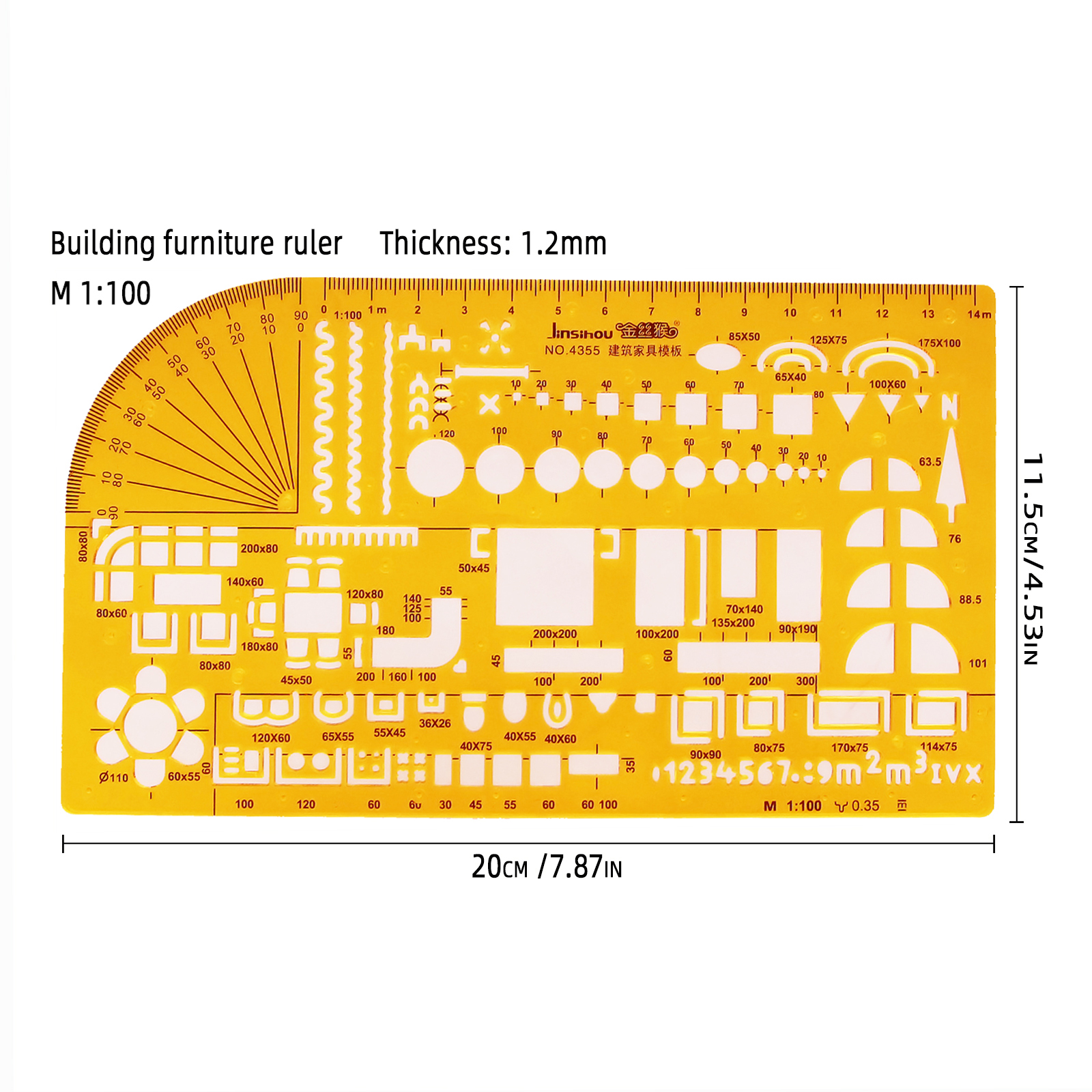 Circular oval ruler durable K Resin drawing furniture architect template drafting ruler template measuring ruler: plum