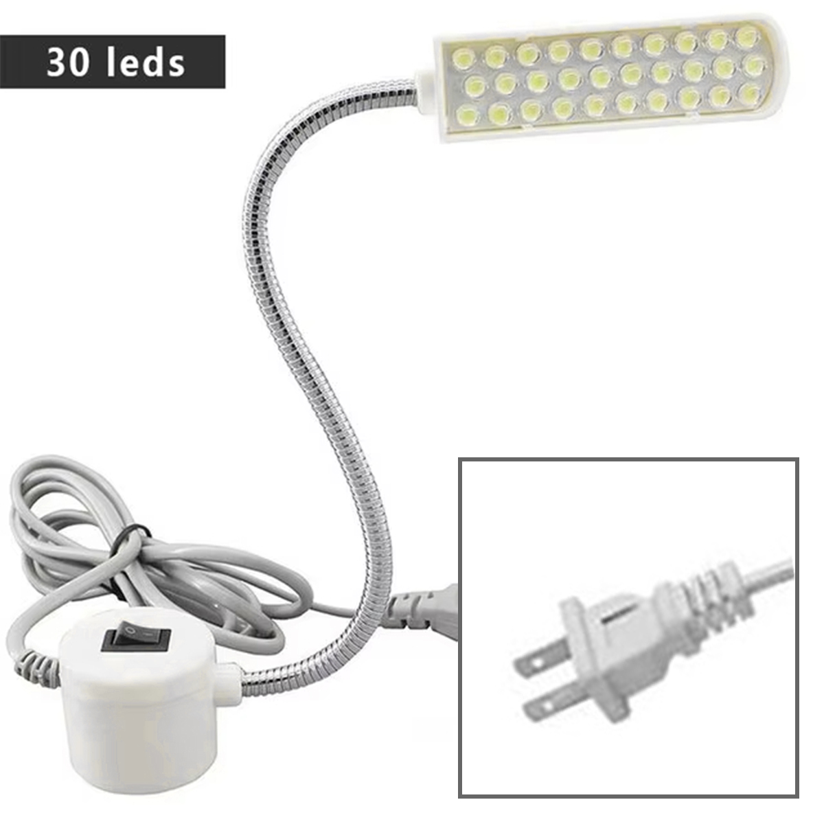 Industriële Geleide Licht 1w 2w 3w Flexibele Werklicht Adsorbed Basisarm Gooseneck Werken Eu/Us Plug Hanger Magnetische Naaimachine: Light Grey
