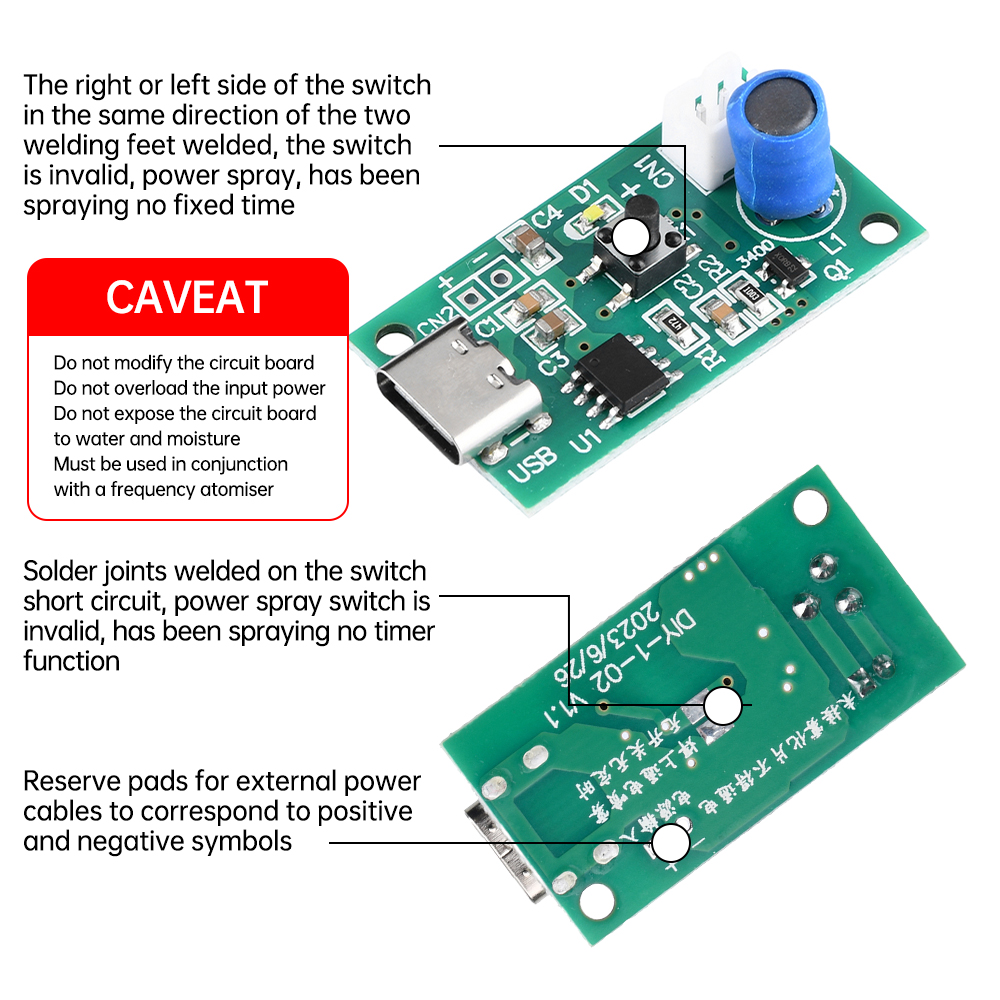DC5V Ultrasone Spray Luchtbevochtiger Elektronische Verneveling Module Set Universele Bevochtigingsmodule TYPE-C