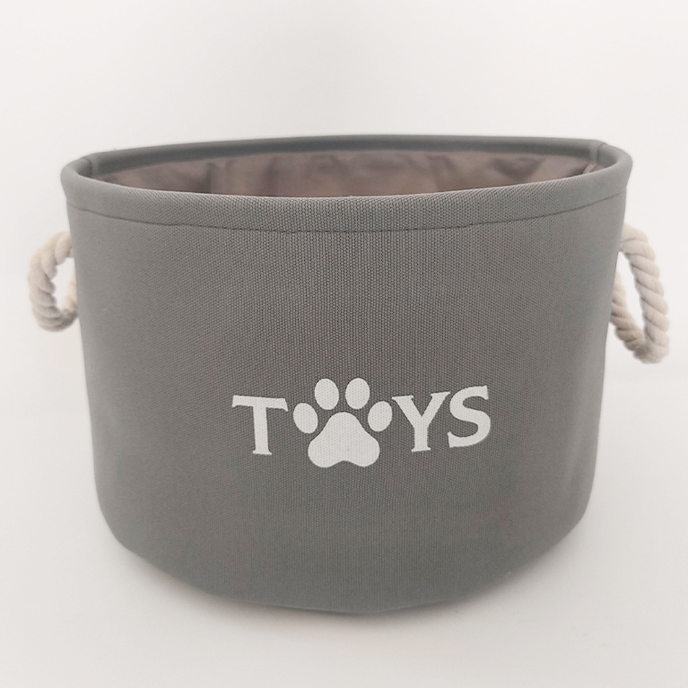 Round Dog Pet Toy Basket Cat Clothes Storage Box Foldable Storage Basket with Handle Pet Supplies: GRAY