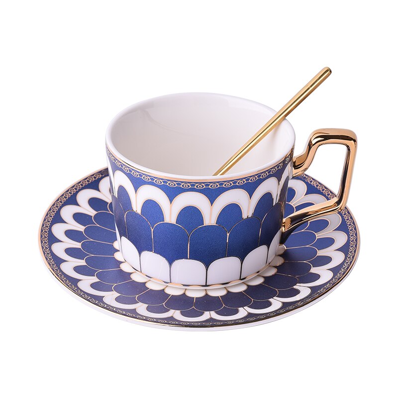 Tea Cup Saucers Bone China Teacups Coffee Cups Coffee Cup Saucers Set Mug Coaster Dish Set Office Tea Set Home Coffee Set: D Blue