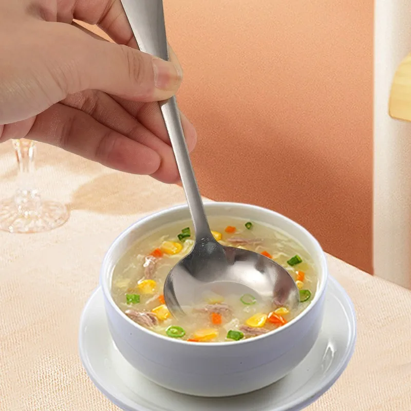 1/10PCS Ronde Kop Soeplepel Rvs Lange Steel Roerlepel Draagbare Dessert Koffie Scoop Thuis keuken Servies