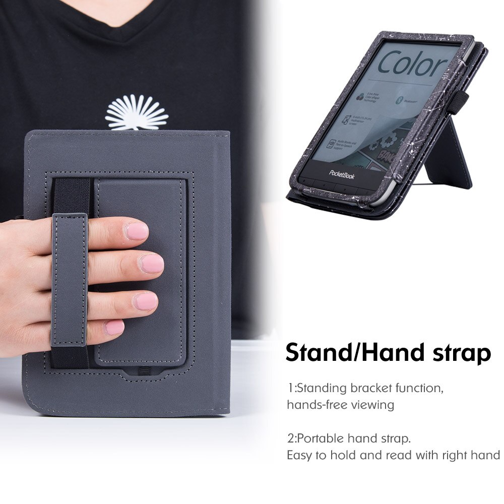 PocketBook – livre de poche tactile HD 3/5/Basic Lux 2/PocketBook Basic 4/Pocketbook, étui de 633 couleurs avec support/repose-main