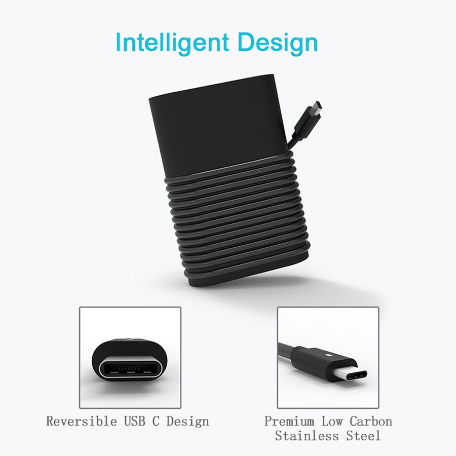 USB C Laptop Charger for Dell Latitude 3380 3390 5285 5289 5290 7212 Chromebook 3380 5190, Venue 5855 5056 Power Adapter Cord
