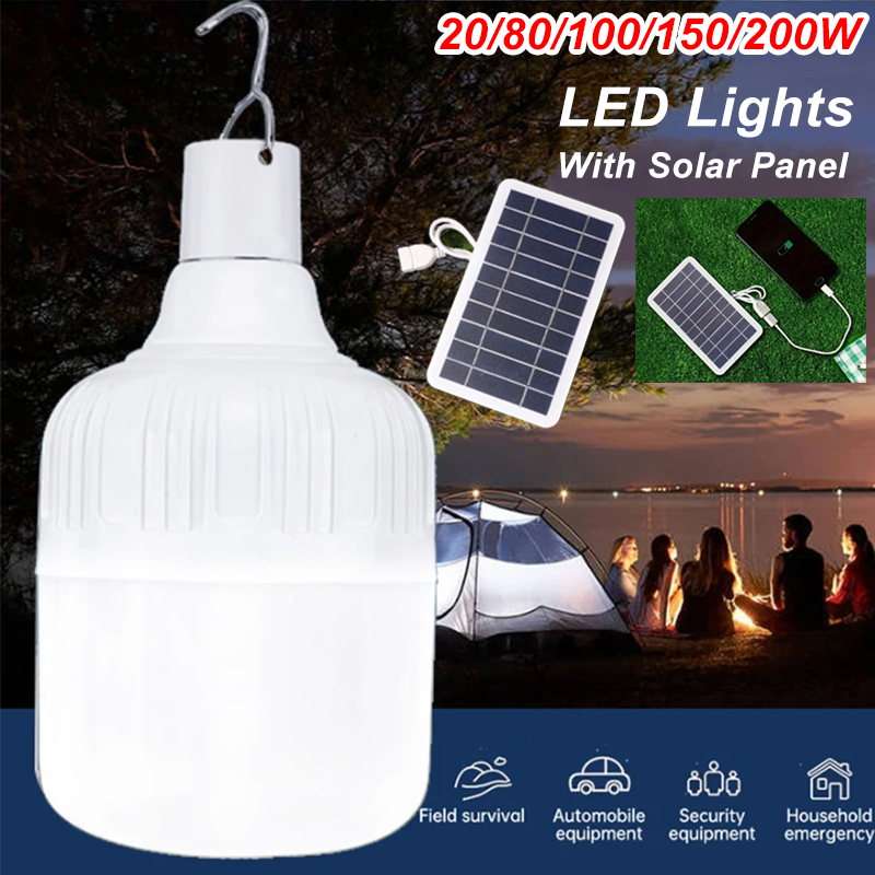 LED-noodverlichting Buiten USB Oplaadbaar met zonnepaneel Draagbare lantaarns Hangende camping Spaarlamp Tuintent