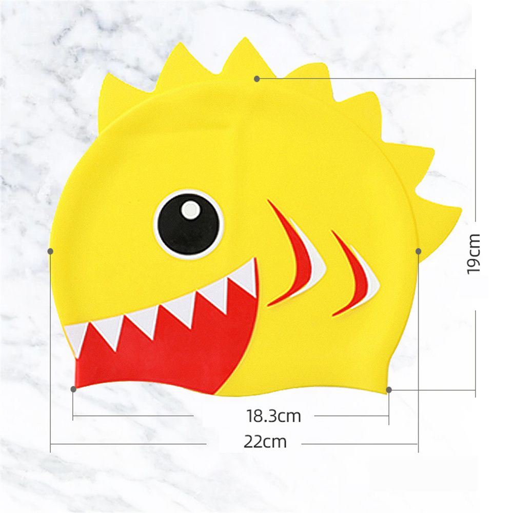 Childrens Waterproof Junior Cartoon Cap Shark Fish Character Swimming Cap Kids Swim Hat Silicone Swim Hat: yellow