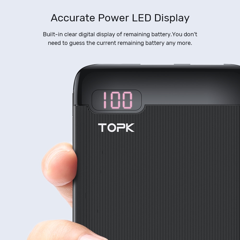 Chargeur portatif de puissance de TOPK 10000mAh LED batterie externe Powerbank pour l'iphone Xiaomi Mi