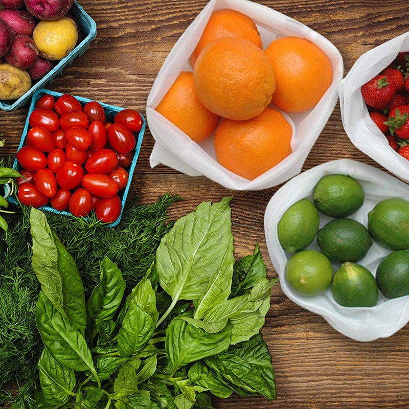 12Pack Herbruikbare Mesh Produceren Bags Wasbare Eco Vriendelijke Lichtgewicht Tassen Voor Boodschappen Opslag Fruit Groente Netto Zak