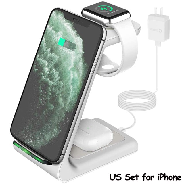 10W Qi Draadloze Snelle Oplader Houder Quick Opladen Stand Type-C 3 In 1 Station Voor Samsung Horloge actieve Galaxy Knoppen IPhone12/11: White US For IPhone