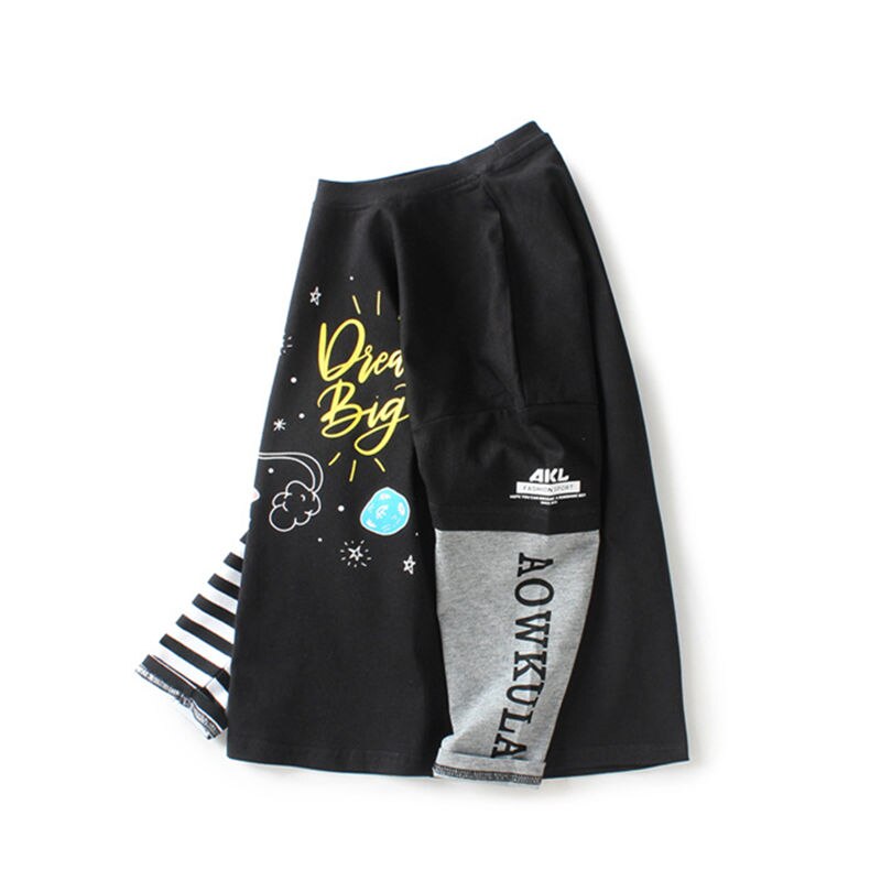 T-shirt à manches longues pour enfants, automne, hauts à rayures, dessins animés, pour adolescents, garçons 6 8 10 12 14 y t-shirts  tx393: Noir / 10