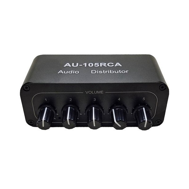 -Stereo Audio Mixer 1 Input 5 Output Multi-Channel Audio Source Distributor RCA Interface for Power Amplifiers