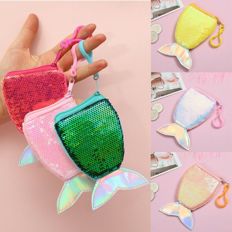 Sequins Mermaid Tail Coin Purse Wallet Clutch Bags Holder Handbag Storage