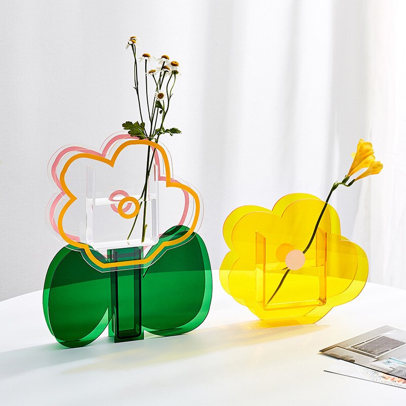 1 Piece Ins Acrylic Color Vase Geometric Shape Hydroponic Plant Stand Multicolor Flower Container Flower Arrangement Home Decor