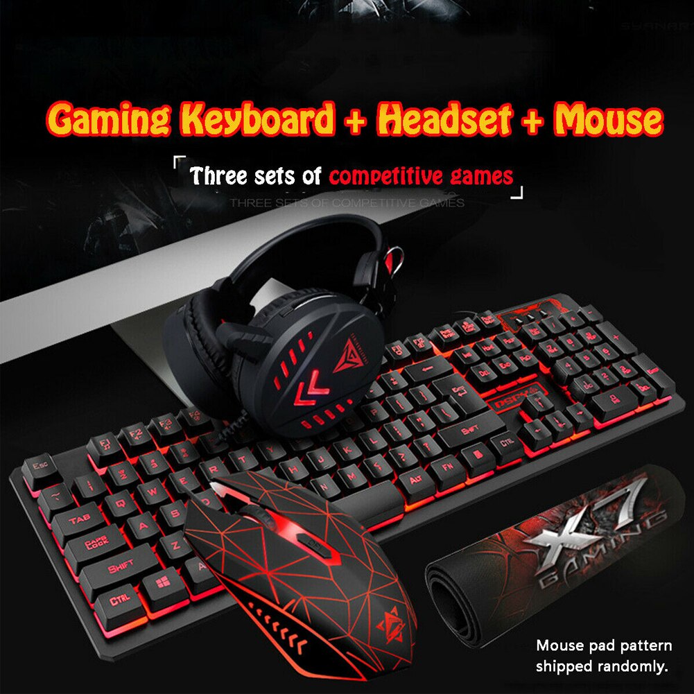 4pcs Gaming Mouse Home Pad Backlight Keyboard Set Mechanical Ergonomic Computer Illuminated Accessories Desktop Headset Wired