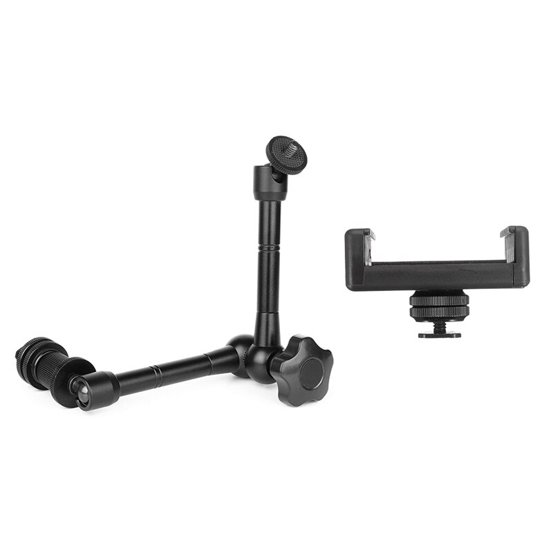 1 Pcs 11Inch Articulating Arm with Hot Shoe Mount Screw &amp; 1 Pcs 1/4 Inch Flash Hot Shoe Screw Adapter Phone Clip Holder