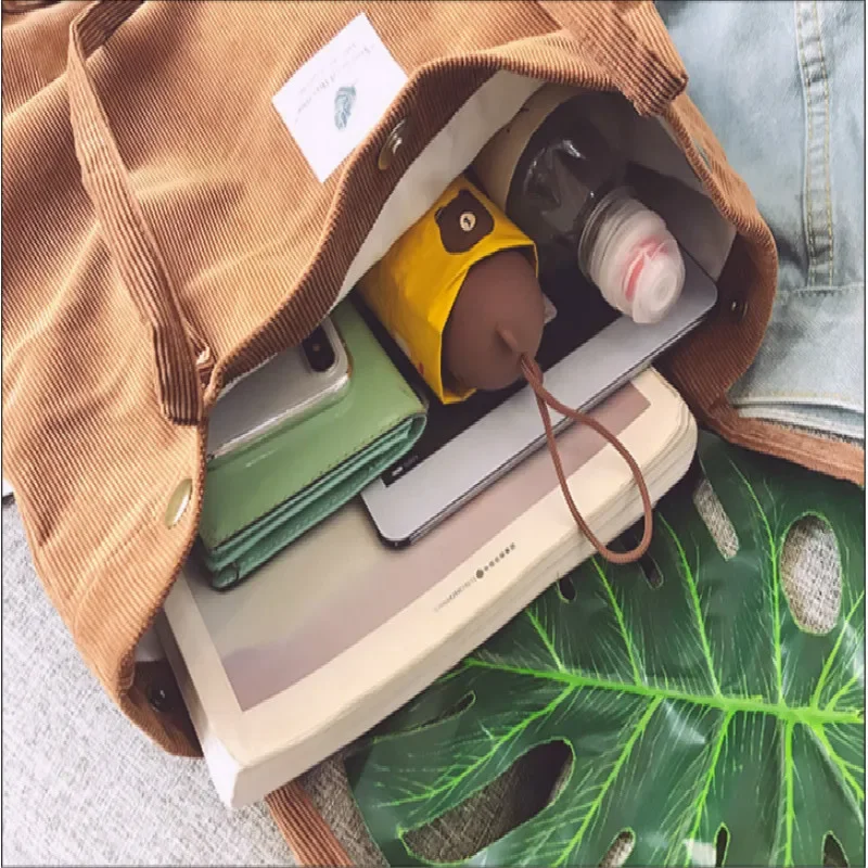Bolsos de mano de pana de gran capacidad para mujer, bolsos simples a rayas para uso diario en viajes, bolsos de mano esponjosos, para mujeres y niñas