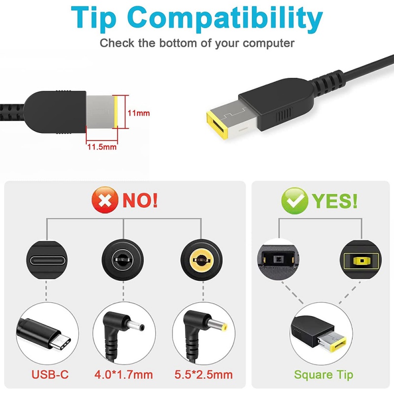 65W AC Adapter Laptop Charger For Lenovo ThinkPad Yoga 13,X1 Carbon, Chromebook,Flex 14,T430 T440S T440P T560 E440 E560
