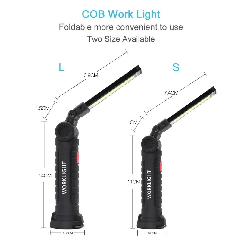 Led arbejdslys usb genopladelig cob led lommelygte magnetisk 5 modes ultra lys lommelygte vandtæt til bilreparation med magnet