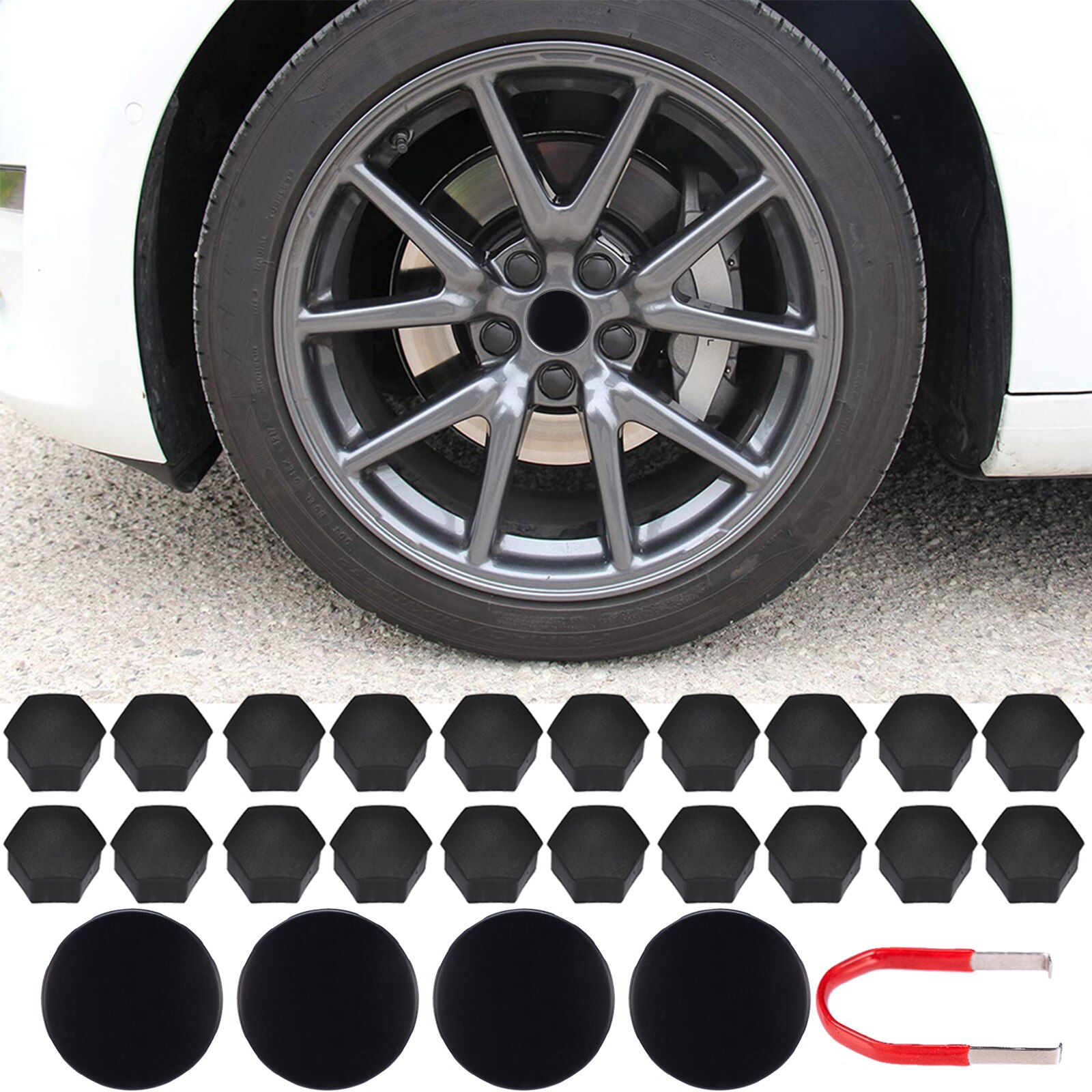 Aerodynamic Wheel Caps Kit Replacement for Tesla 3, S, X-4 Center Caps Set &amp; 20 Wheel Lug Nut Cover