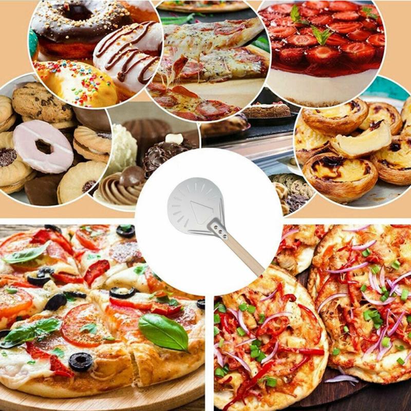 Perforated Pizza Turning Peel Pizza Shovel Aluminum Pizza Peel Paddle Short Pizza Tool Non Slip Wooden Handle Pizza Shovel