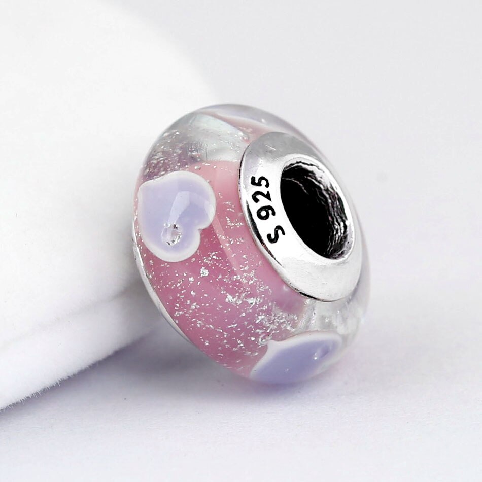 Abbondante Cuori Incantato Giardino Iridescent Arcobaleno Baci In Vetro di Murano Misura Branelli Pandora Braccialetto Dell'argento Sterlina 925 di Fascino