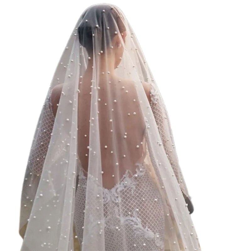 Une couche couverture visage cathédrale mariage voile Vintage Imitation perle perles perles bijoux mariée fête casque cheveux accessoires Phot