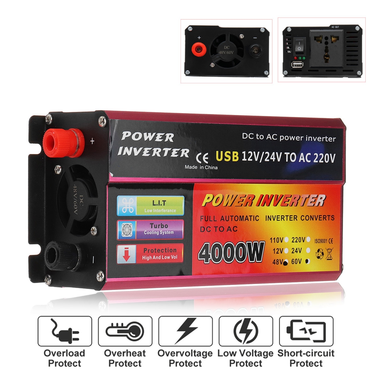 1200W Power Inverter 12/24V TO 220V Converter For Portable Solar System Truck Rechargeable Vehicles Inverter Converter