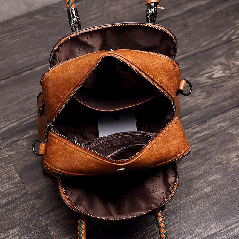 Olie Wax Lederen Hit Kleur Handtas Vrouwen Grote Capaciteit Retro Schouder Crossbody Tas Mode Vrouwelijke Tas Luxe