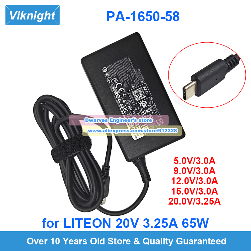 Genuine PA-1650-58 AC Power Adapter 20V 3.25A 65W for Liteon PA165058 9V 3A 12V 3A 15V 3A Power Supply USB-C