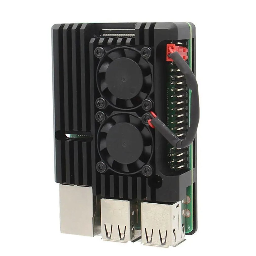 For Raspberry Pi 3 Aluminum Case with Dual Cooling Fan Metal Shell Black Enclosure for RPI Raspberry Pi B/3B+