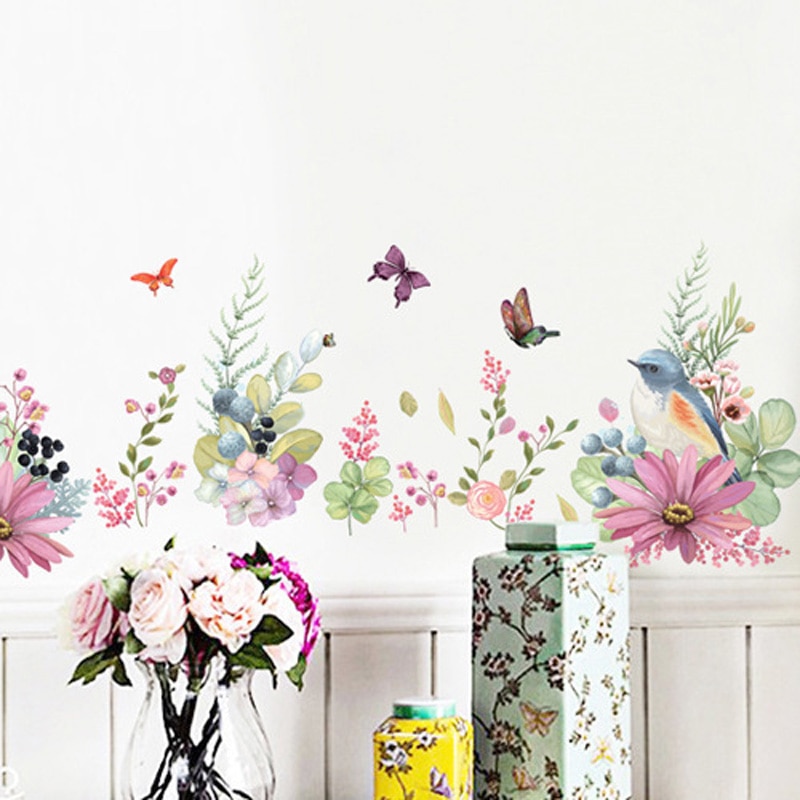 Mooie Bloemen vogels vlinder muursticker Warme slaapkamer decor Decals behang home decoratie stickers