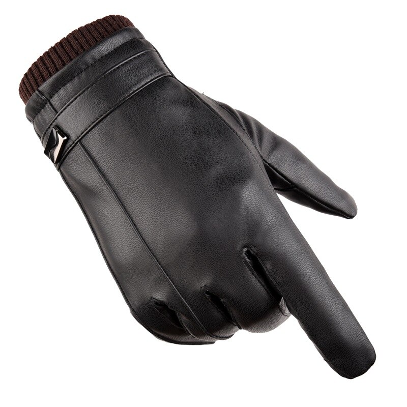 Men's Leather Gloves Winter Warm Touch Leather Screw Riding Gloves Waterproof Wind-Resistant Korean-style Plus Velvet Thick