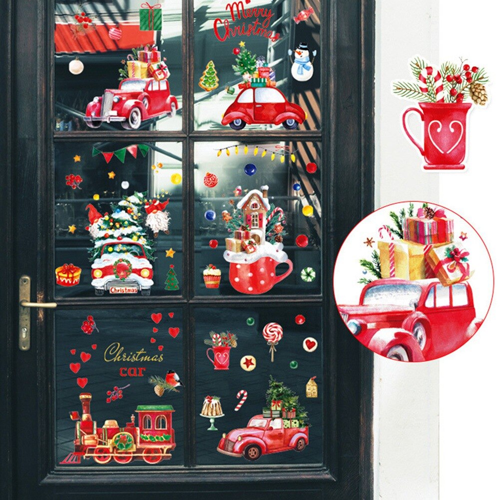 Christmas Window Clings Decorations Xmas Snowflake Window Sticker Santa Claus Snowman Window Decals For Christmas Party