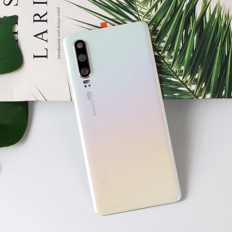 P 30 batterijdeksel voor huawei  p30 originele behuizing glas reparatie achterdeur telefoon achterkant + logo camera lens sticker lijm: Parel
