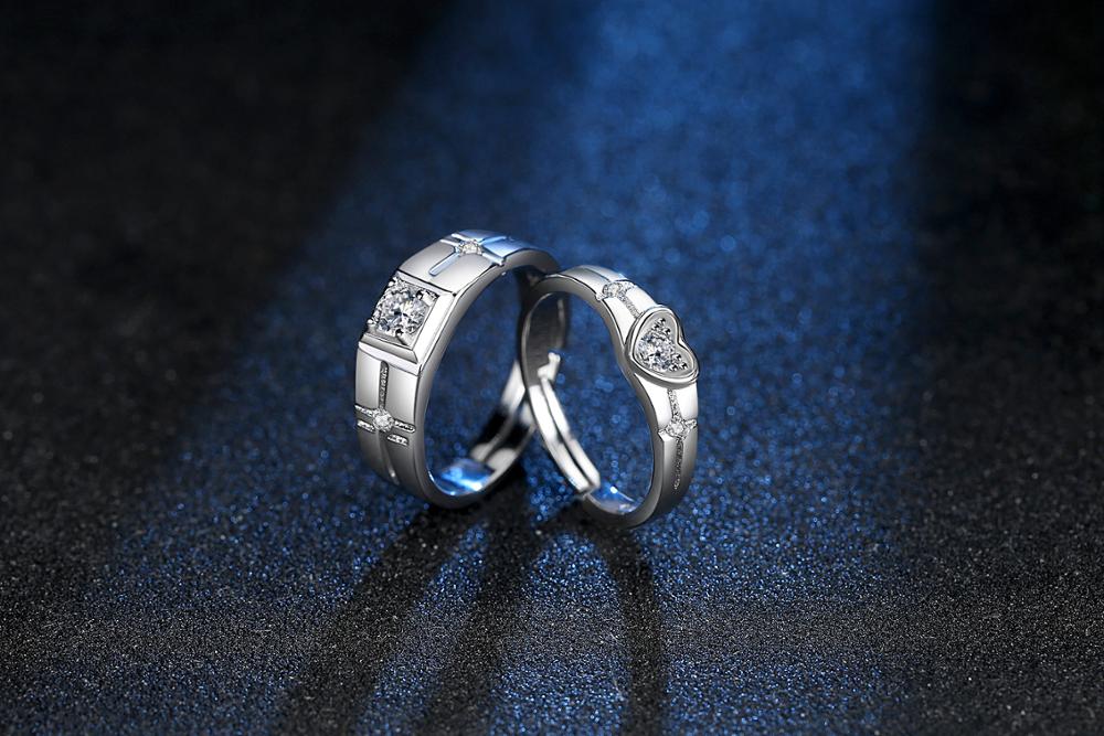 Anillos de boda a la brillantes de Zirconia cúbica de Plata de Ley 925 para parejas para juego de anillos para mujer No se decolora