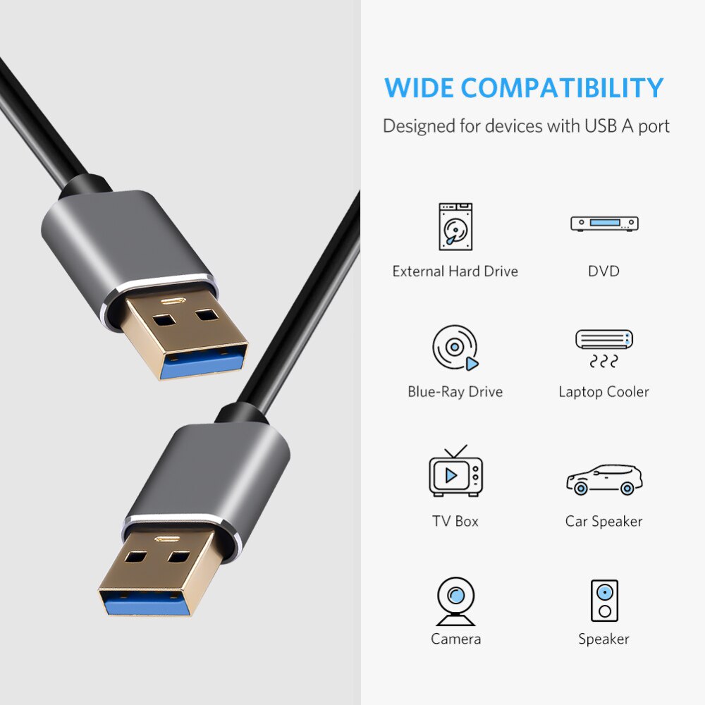 Kebidu 1M USB A Cable USB tipo A macho USB 3,0 Cable de extensión para disco duro Webcam USB 3,0 Cables de extensión de Cable