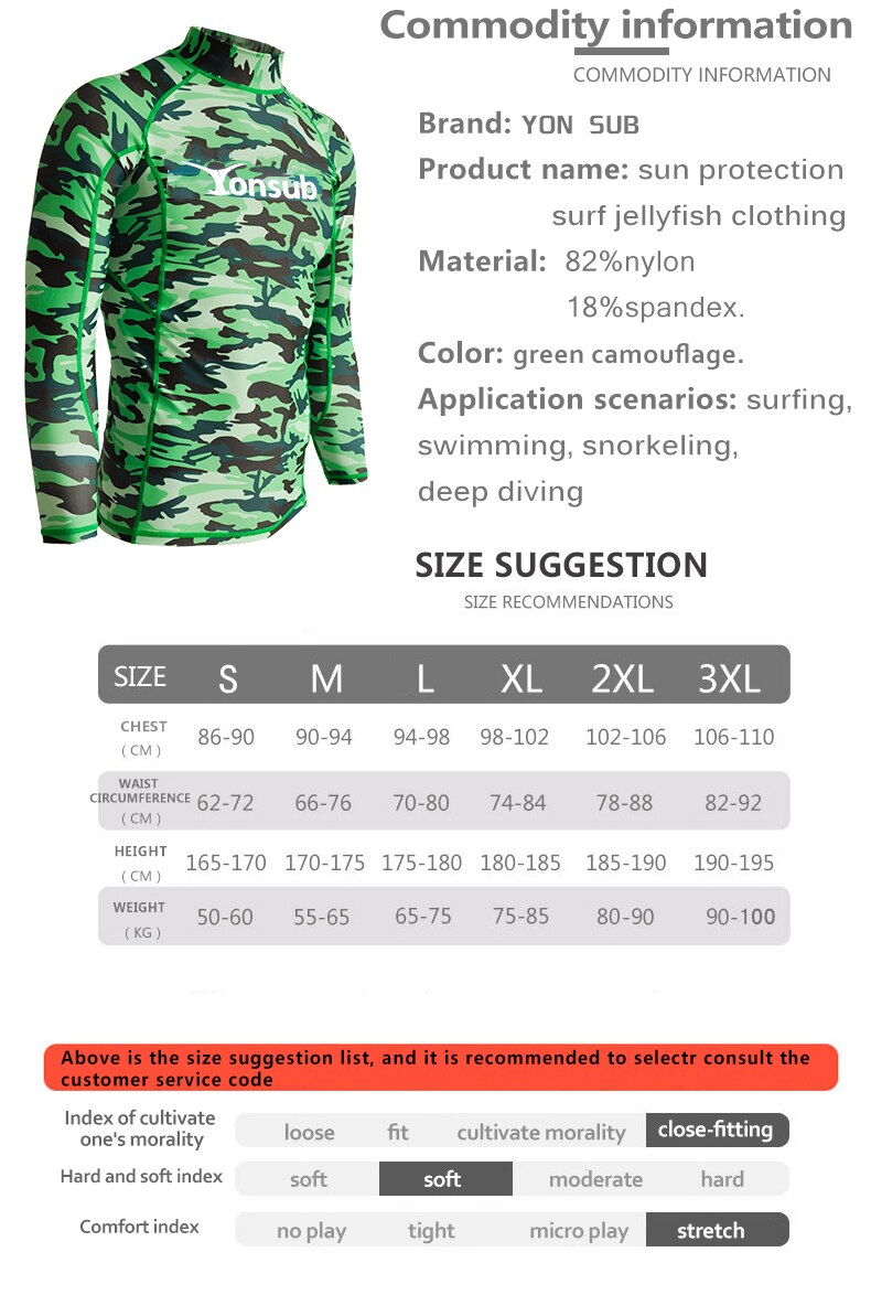 Camouflage rashguard wetsuit zonbescherming badpak lange mouwen surfen snorkelen zwempak badmode heren kwallenpak