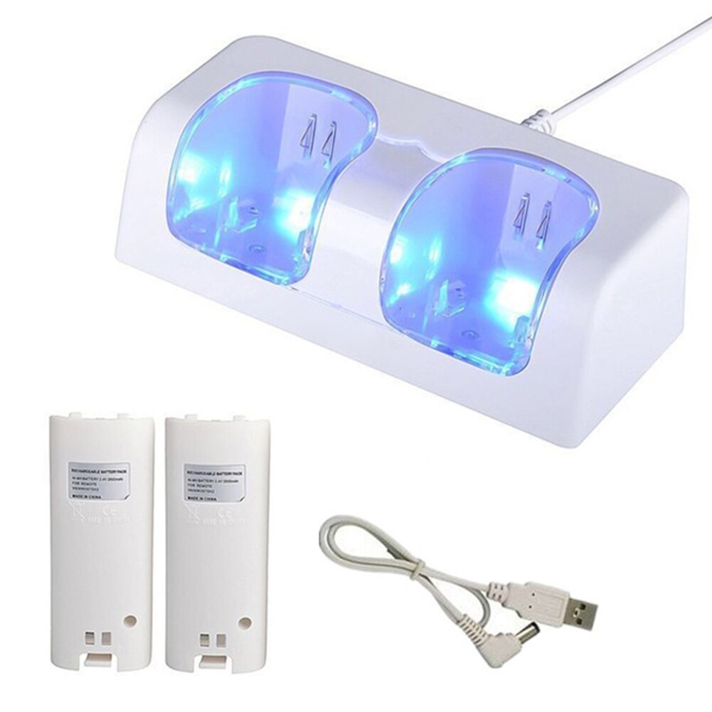 Base de carga de luz LED para Nintendo Wii, cargador para mando, estación Dual #734