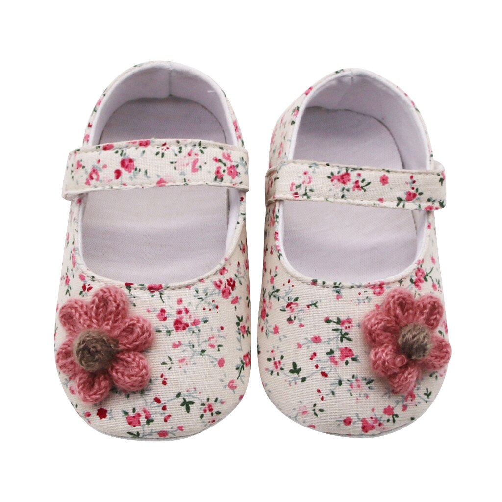 Nyfødte baby pige sko blomster udskrivning applikation prewalker blød sål enkelt sko første vandrere småbørn piger anti slip sko