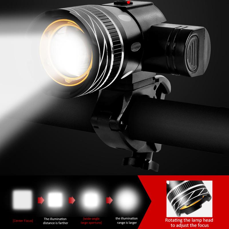 T6 USB Rear Light Adjustable Bicycle Light Rechargeable Battery Zoom Bike Headlight Lamp With Taillight