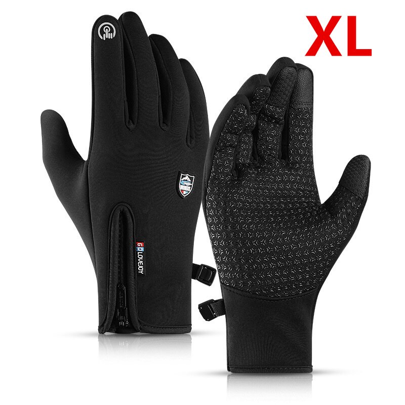 Xiaomi Outdoor Cycling Gloves Winter Warm Fleece Ski Full-finger Gloves Touch Screen Windproof Waterproof Glove for Women Men: Black XL