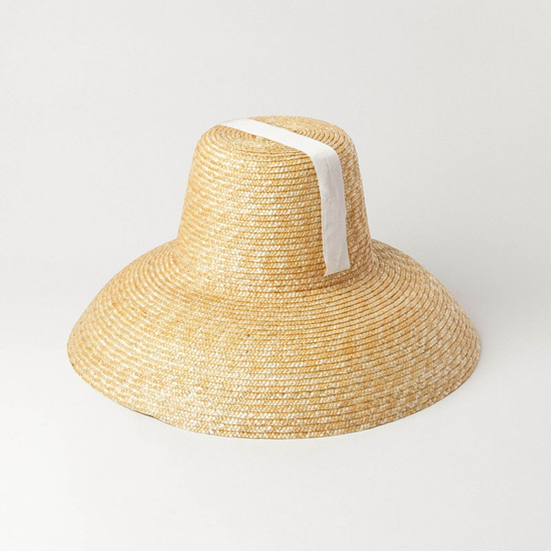 Chapeau de paille de blé pour femmes, grand chapeau souple d&#39;été avec ruban noir et blanc, cravate en dentelle, chapeau de soleil à large bord de 15cm, Protection UV, casquette de plage
