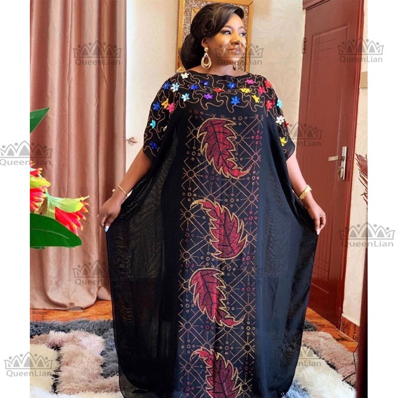 Chiffon lang pind diamant fri størrelse pailletter kjole til afrikansk dame: Zh3