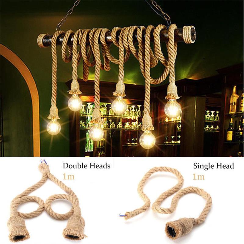 Cuerda de cáñamo Vintage, cable de alambre eléctrico para DIY E27 bombilla Edison, lámpara colgante de doble cabeza/Lámpara decorativa de un solo cabezal