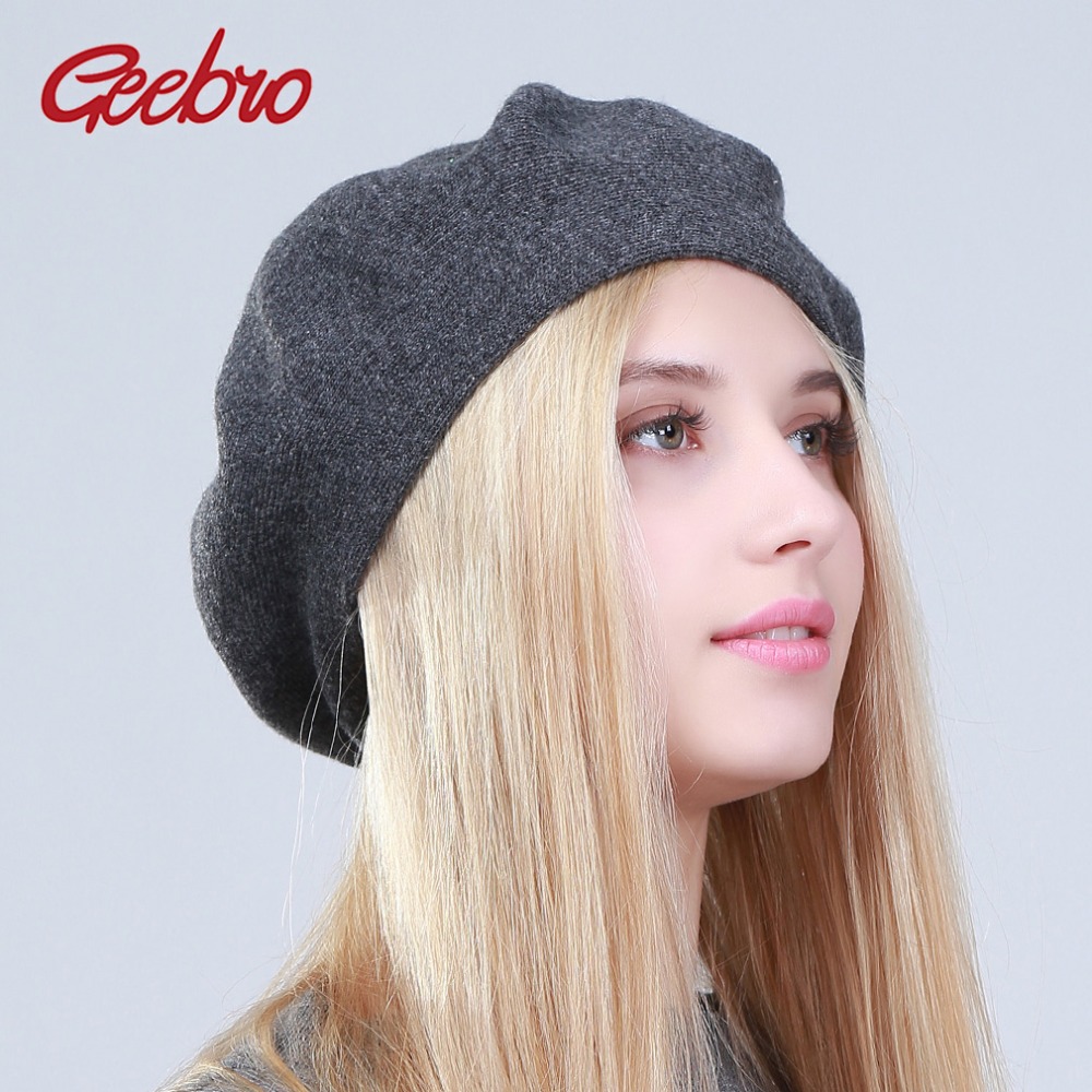 Geebro Women's Berets Hat Solid Color Wool Knitted Berets With Rhinestones Ladies French Artist Beanie Beret Hat GS108