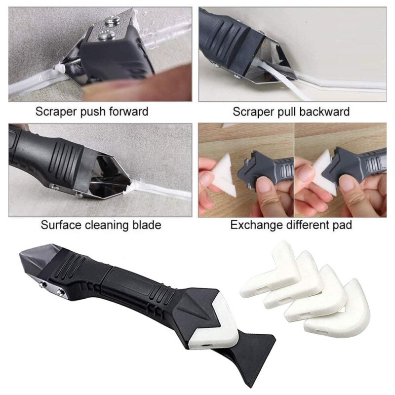 Ensemble d'outils pour le calfeutrage 3 en 1 finition d'étanchéité Silicone, outil fait main grattoir à coulis ensemble de raclette