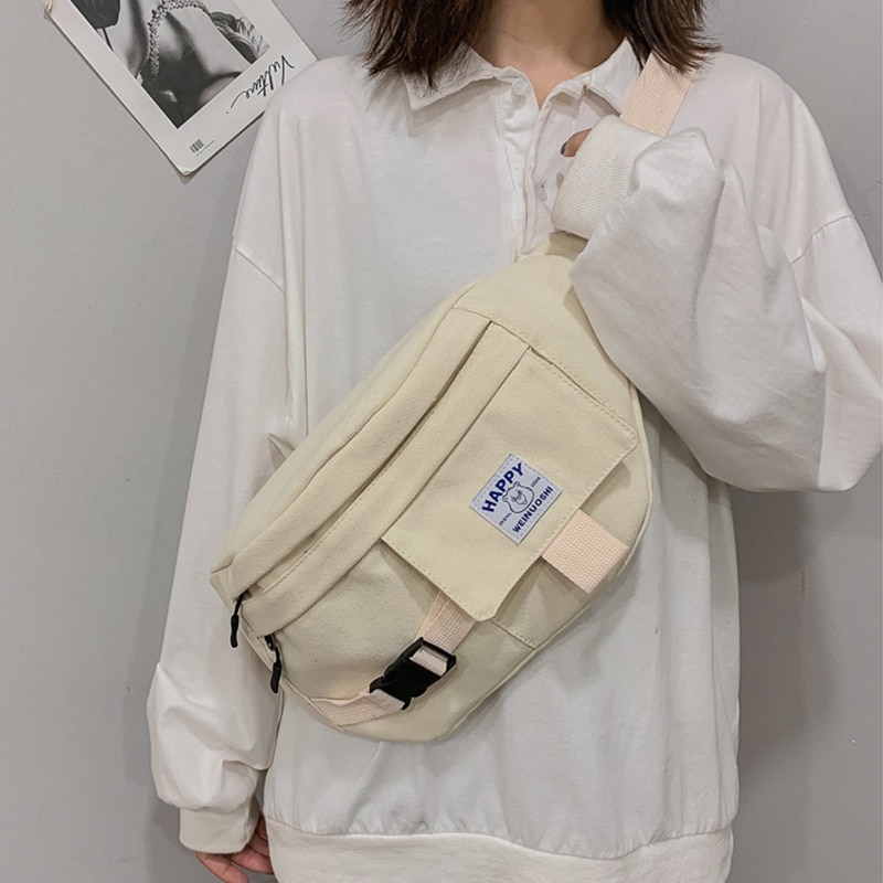 Unisex midjeväska fanny pack harajuku street style hip hop väska axelväskor stor kapacitet canvas crossbody pack midjepaket