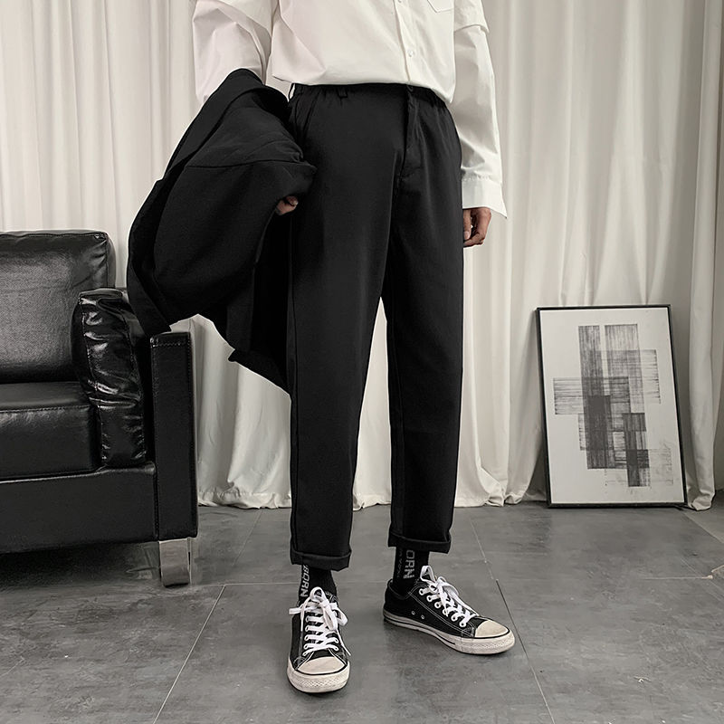 Pantalon coréen pour homme, droite, couleur unie, robe d'affaires, Streetwear sauvage et ample, modèle pantalons décontractés: XL