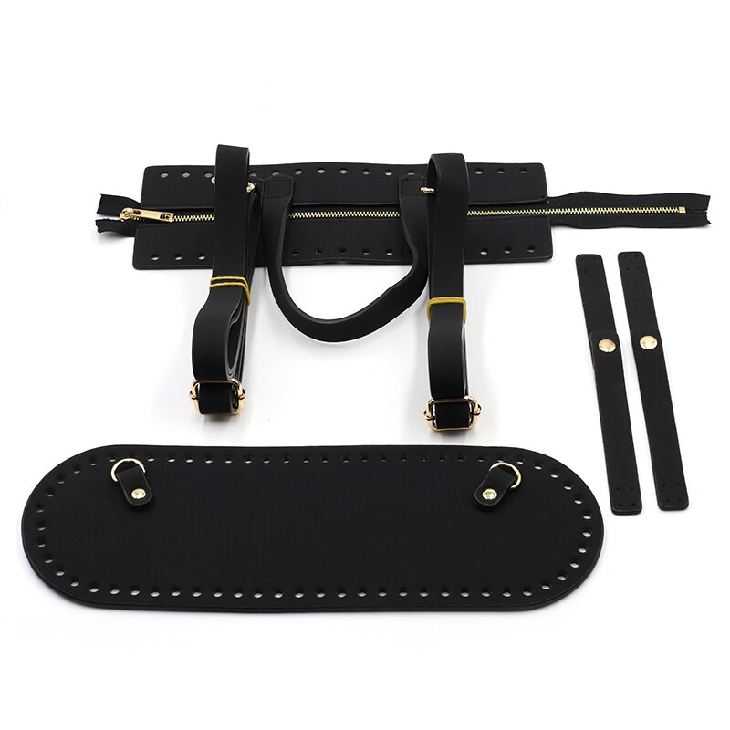 Leather Bag Set For Diy Backpack Handmade Handbag Accessories Bag Bottom Shoulder Strap Gold Zipper Women Shoulder Bag: black