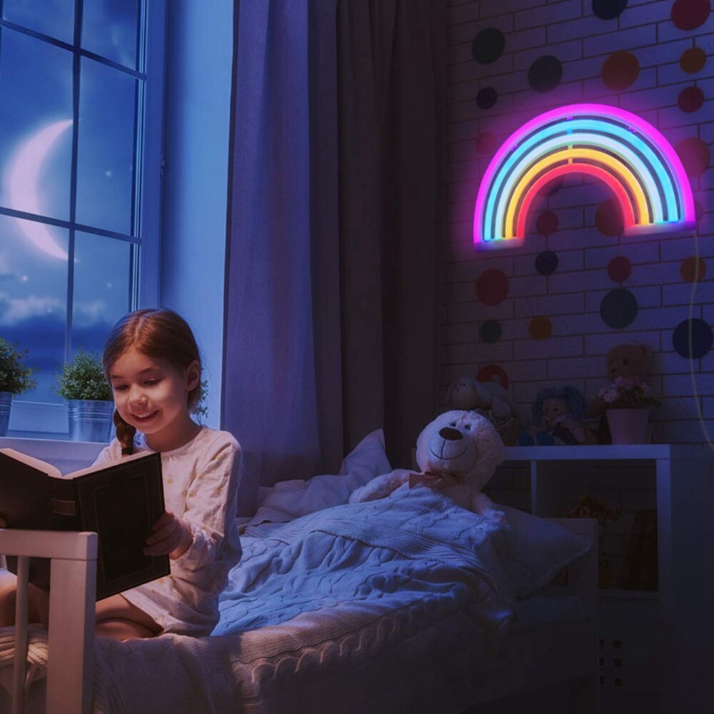 Rainbow Neon Light Sign Party Wall Hanging Lamp LED Neon Light Battery or USB Operated Light For Children Baby Room Home Decor